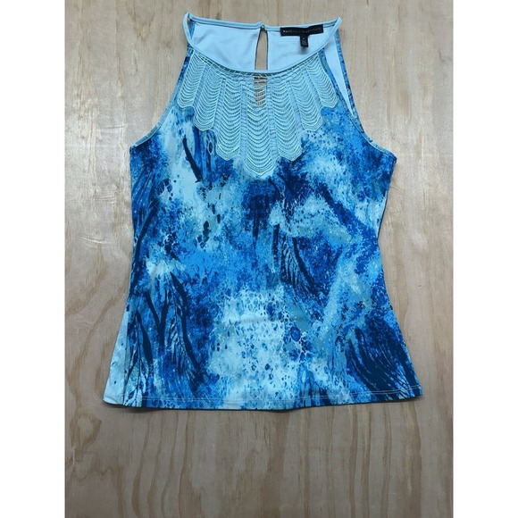 WHITE HOUSE BLACK MARKET Openwork Halter Style Underwater Texture Top S Blues - Picture 2 of 7